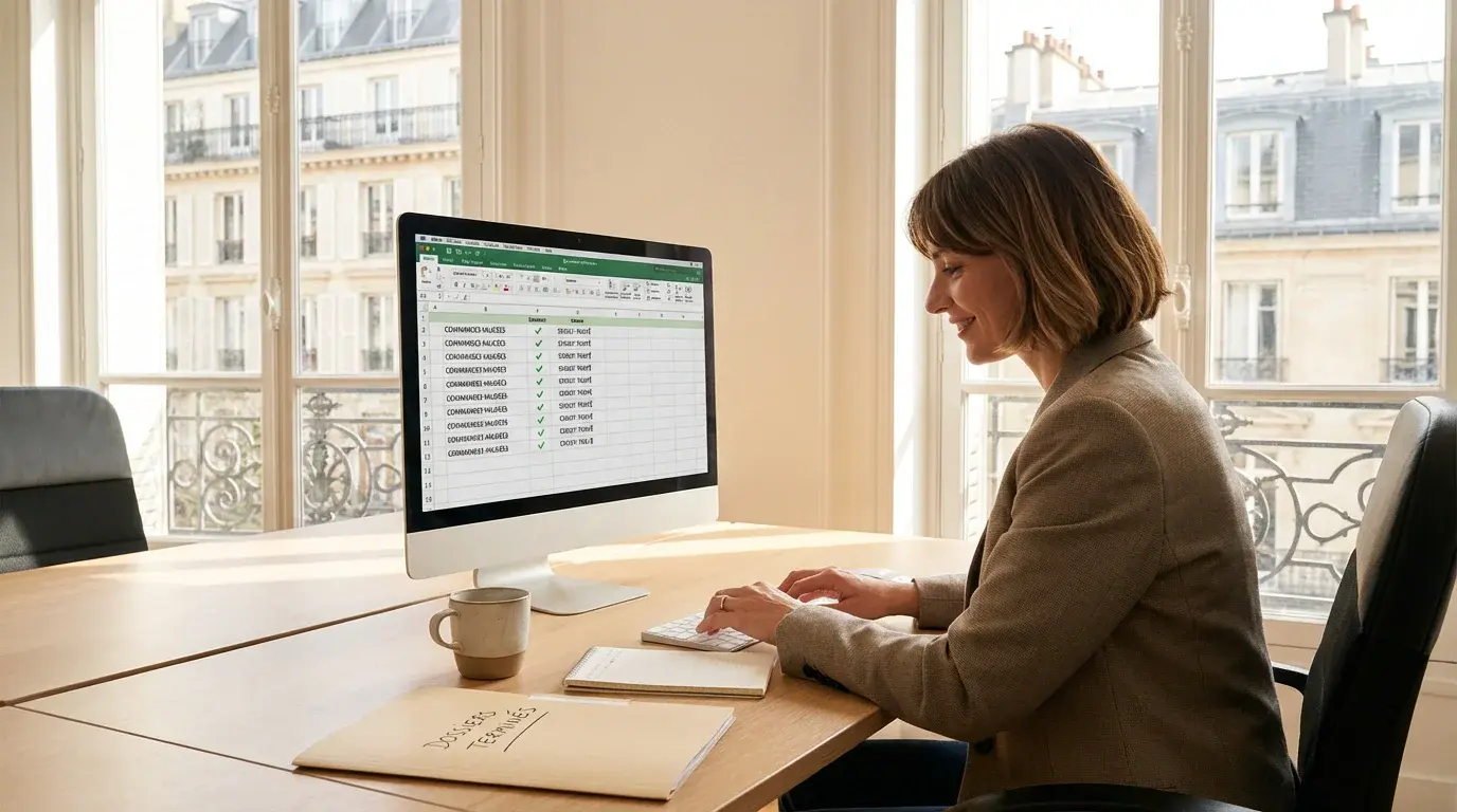 Employée vérifiant la saisie automatique des commandes sur son écran d'ordinateur