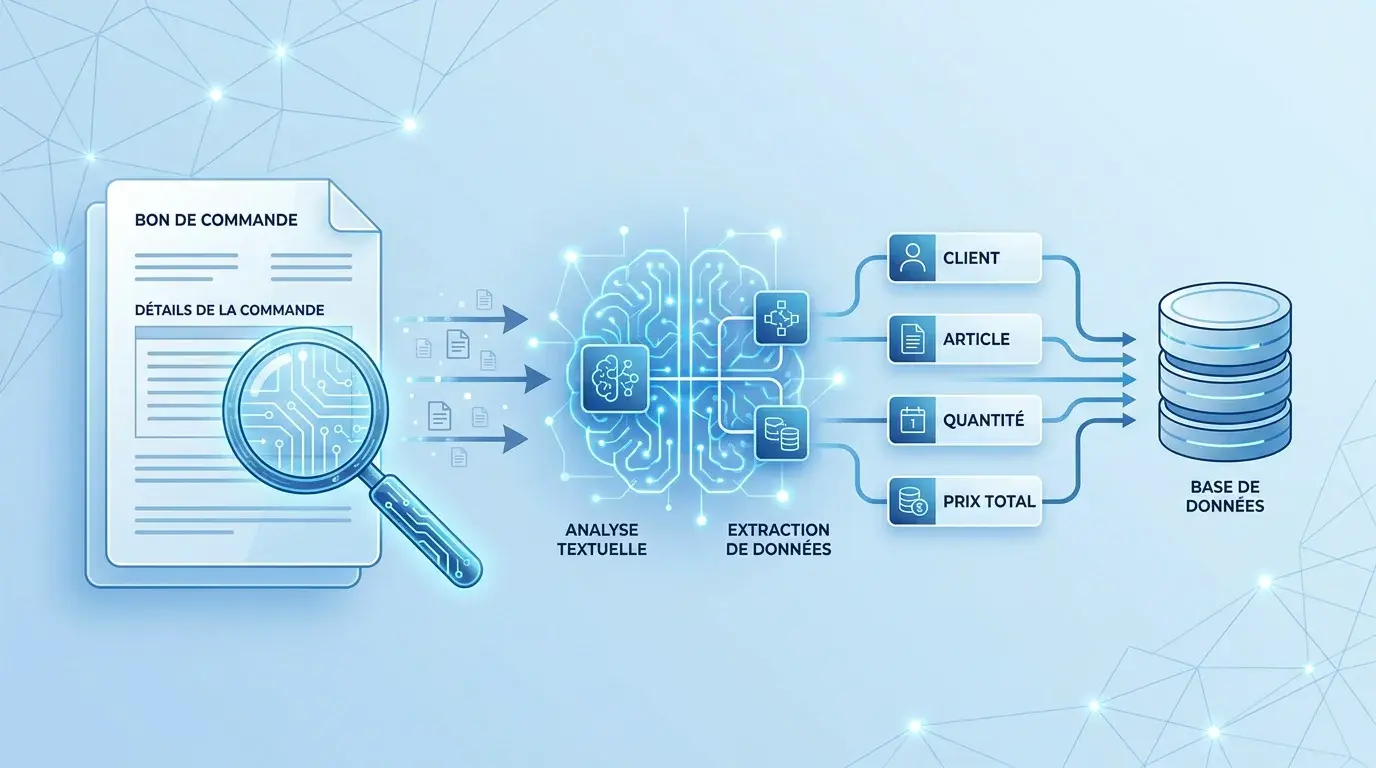 Illustration du traitement intelligent d'un bon de commande par l'IA