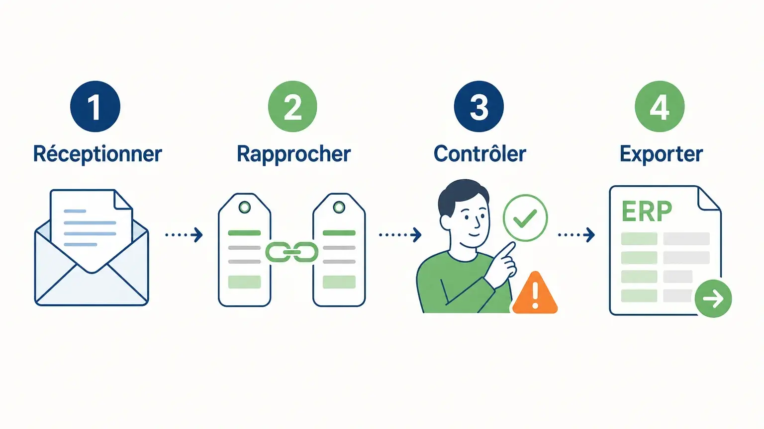 Infographie des quatre étapes pour automatiser la correspondance des références clients
