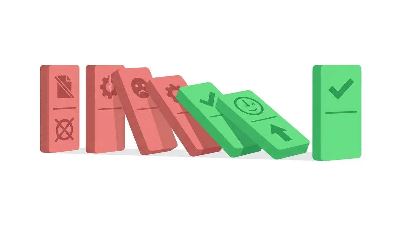 Illustration de l'effet domino de l'automatisation : des erreurs vers la satisfaction client
