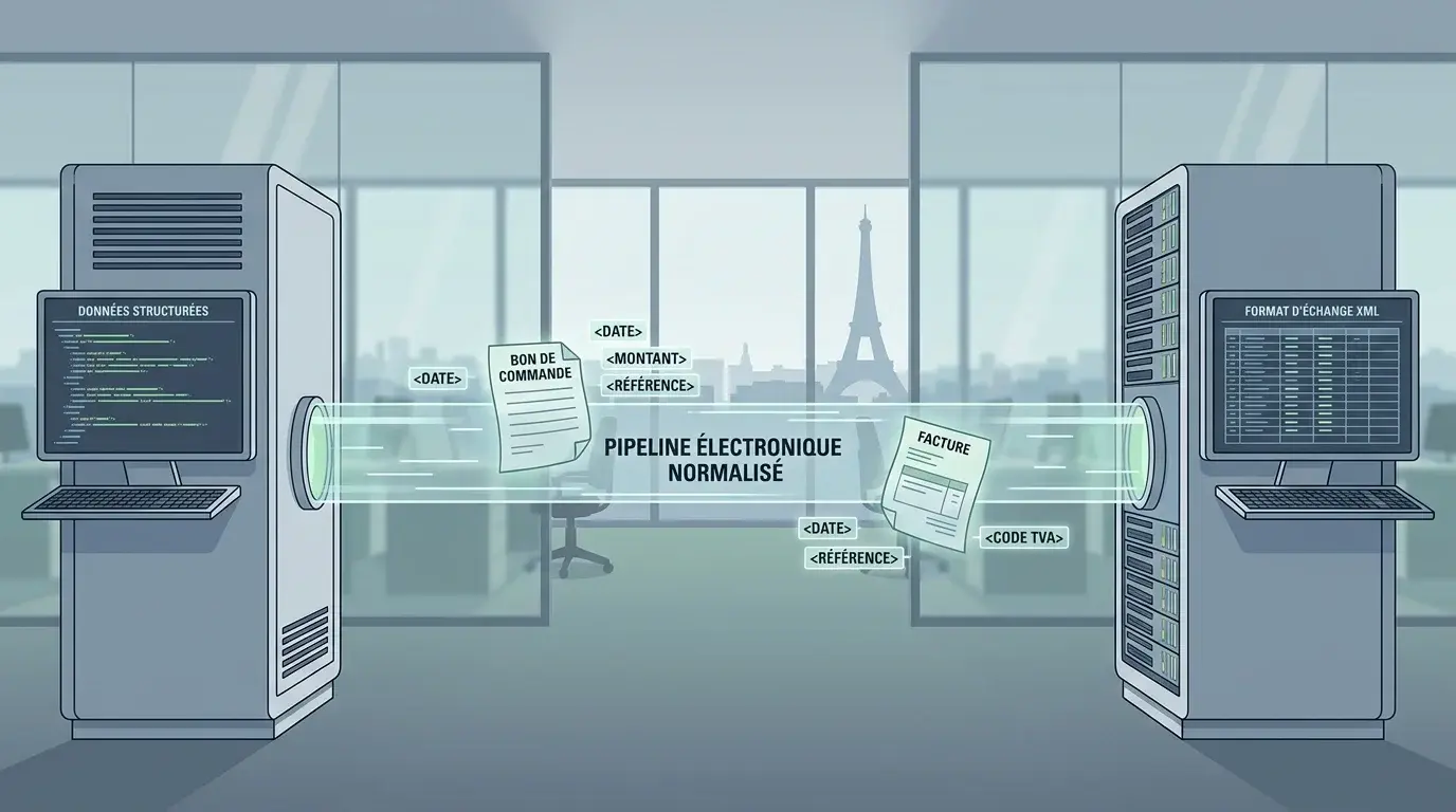Schéma illustrant l'échange automatisé de commandes EDI entre deux systèmes informatiques B2B