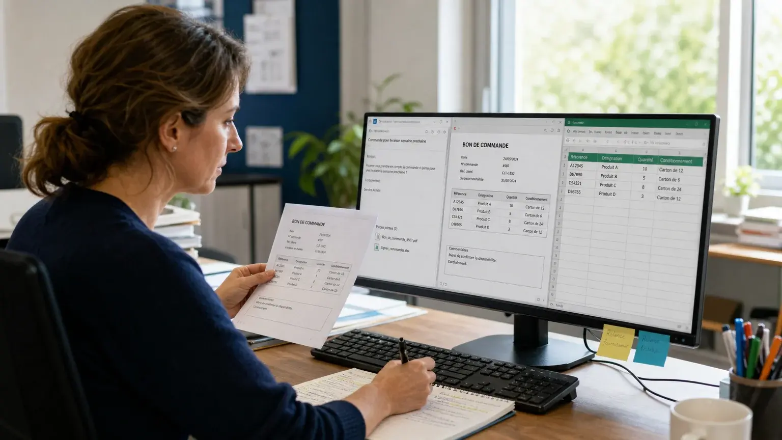 Responsable ADV contrôlant des commandes reçues par e-mail