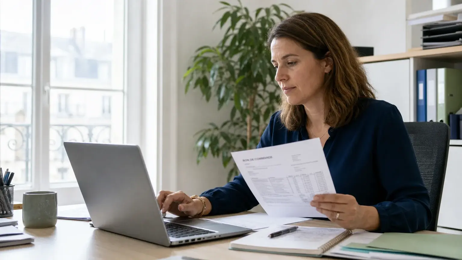 Responsable ADV vérifiant un bon de commande reçu par e-mail