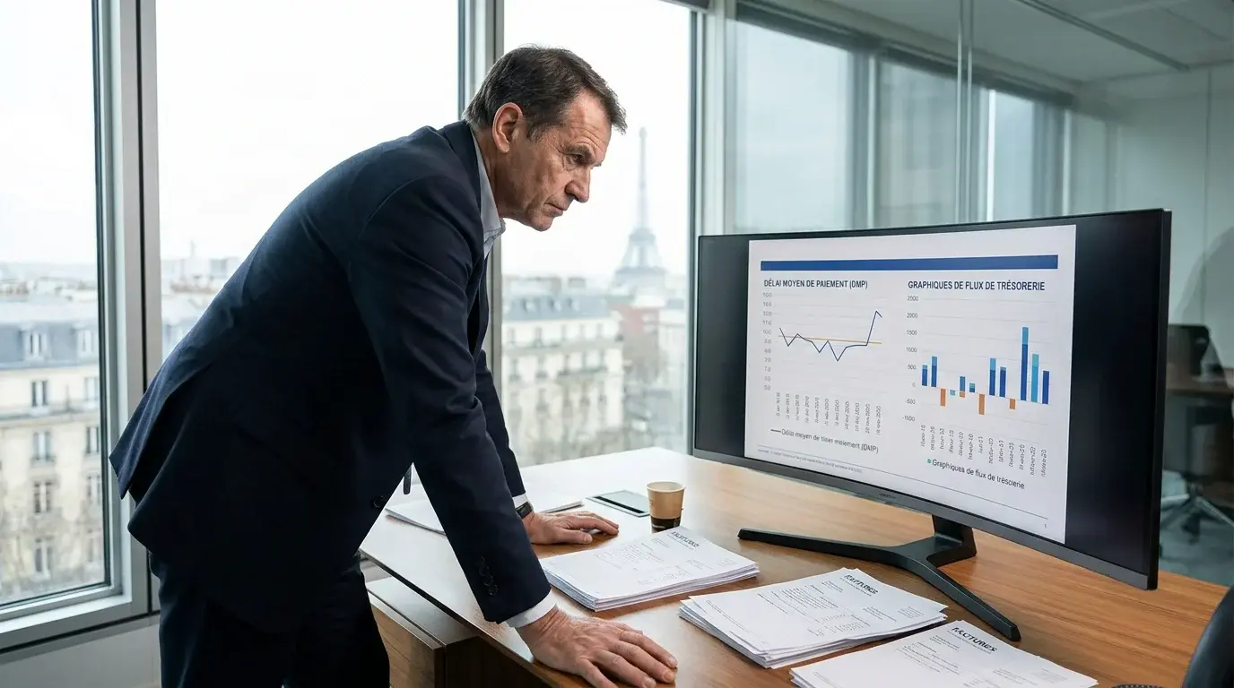 Directeur financier analysant les indicateurs DSO et trésorerie